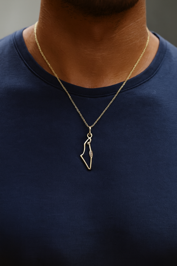 Land of Israel Pendant – 14K Yellow Gold with Diamonds