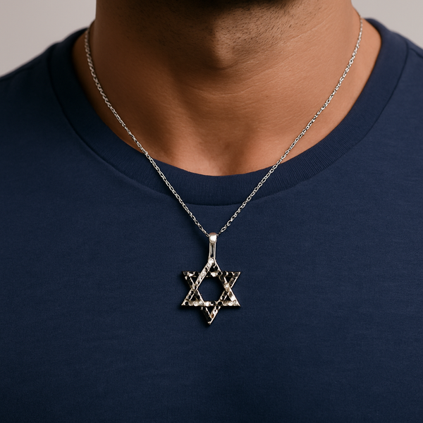 Star of David Pendant – 14K White Gold with Black & White Diamonds