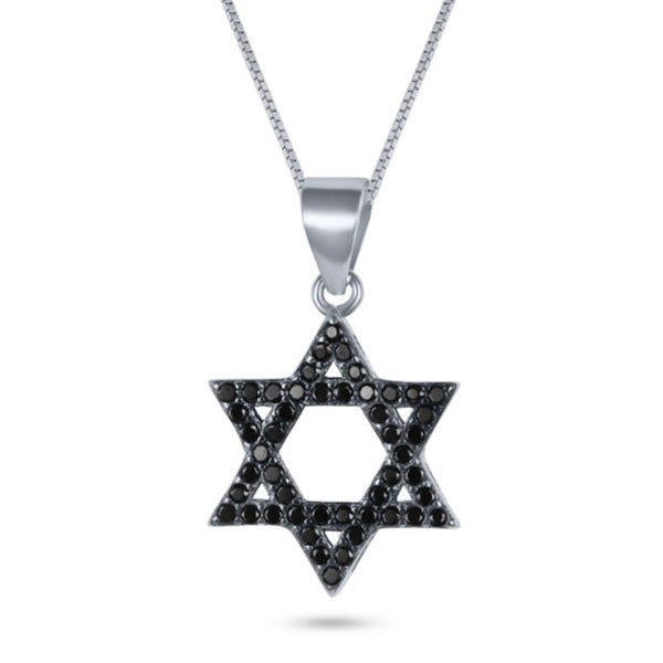 Silver Star of David Necklace with Zircon Stones- Black color