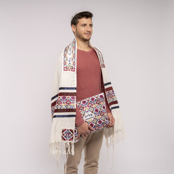Fully Embroidered Tallit Set – Ancient Design – Multicolor