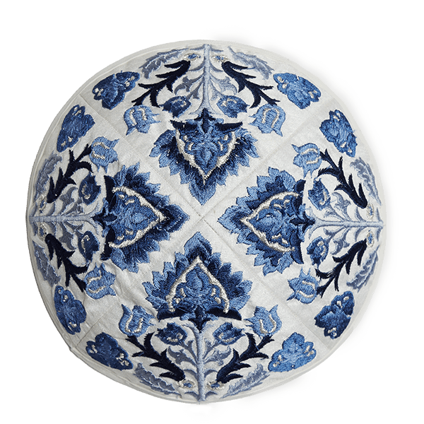 Embroidered Kippah – Ancient Design – Blue