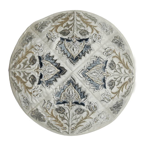 Embroidered Kippah – Ancient Design – Silver