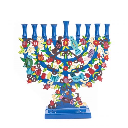 Laser-Cut Menorah – Pomegranates and Birds