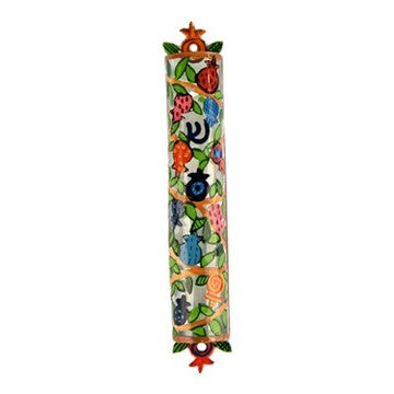 Laser-Cut Mezuzah Case – Hand-Painted Pomegranates
