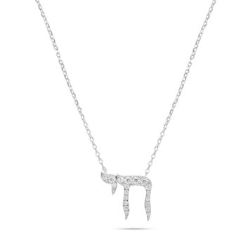 Silver “Chai” Necklace with Zircon Stones