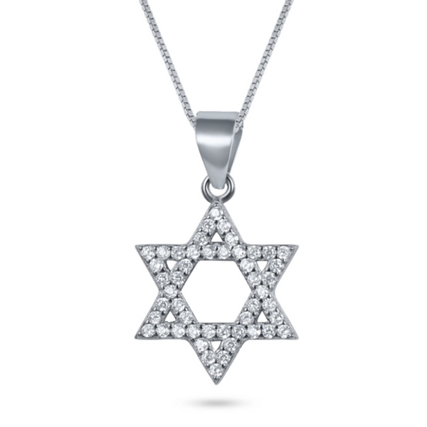 Silver Star of David Necklace with Zircon Stones