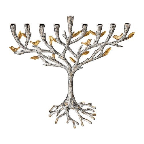 Sculpted Menorah – Tree of Life with Hammered Base