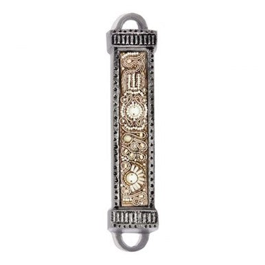 Metal Mezuzah Case with Embroidery – Pearl