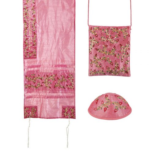 mbroidered Tallit Set – Pomegranates – Pink
