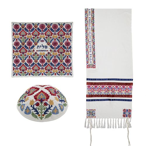 Fully Embroidered Tallit Set – Ancient Design – Multicolor