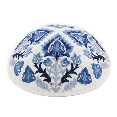 Embroidered Kippah – Ancient Design – Blue
