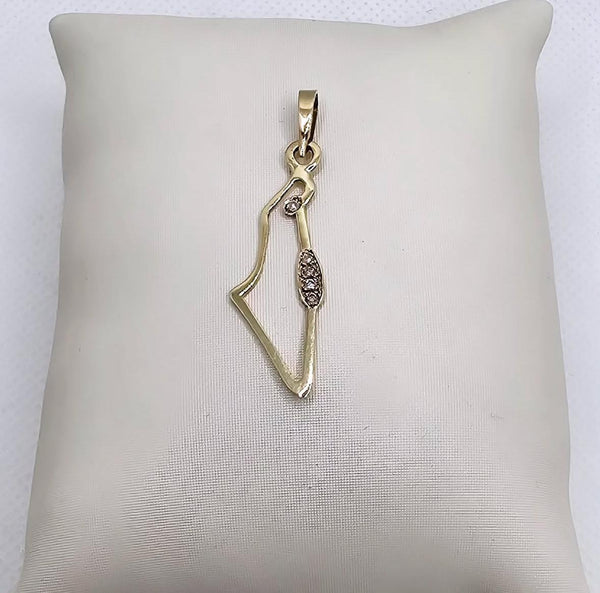 Land of Israel Pendant – 14K Yellow Gold with Diamonds