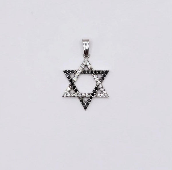Star of David Pendant – 14K White Gold with Black & White Diamonds